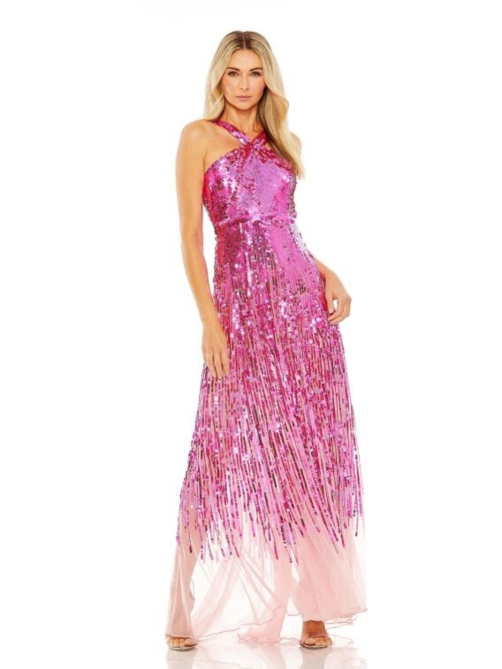 Mac Duggal 93961 Cross Front Sequin Evening Gown Hot Pink Sz 4 NWT $698 Amazing